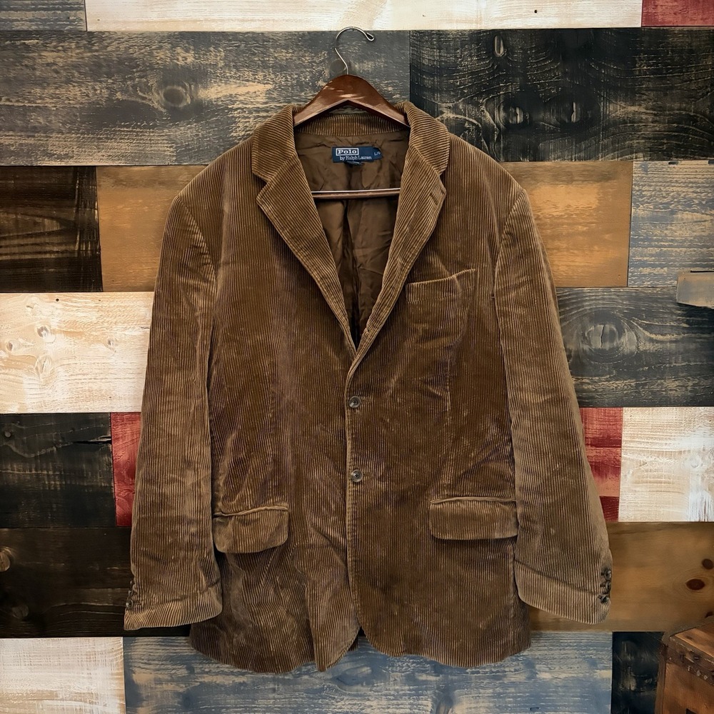 VTG Polo Ralph Lauren Corduroy Blazer Brown Mens Large 3-Button Sport Coat